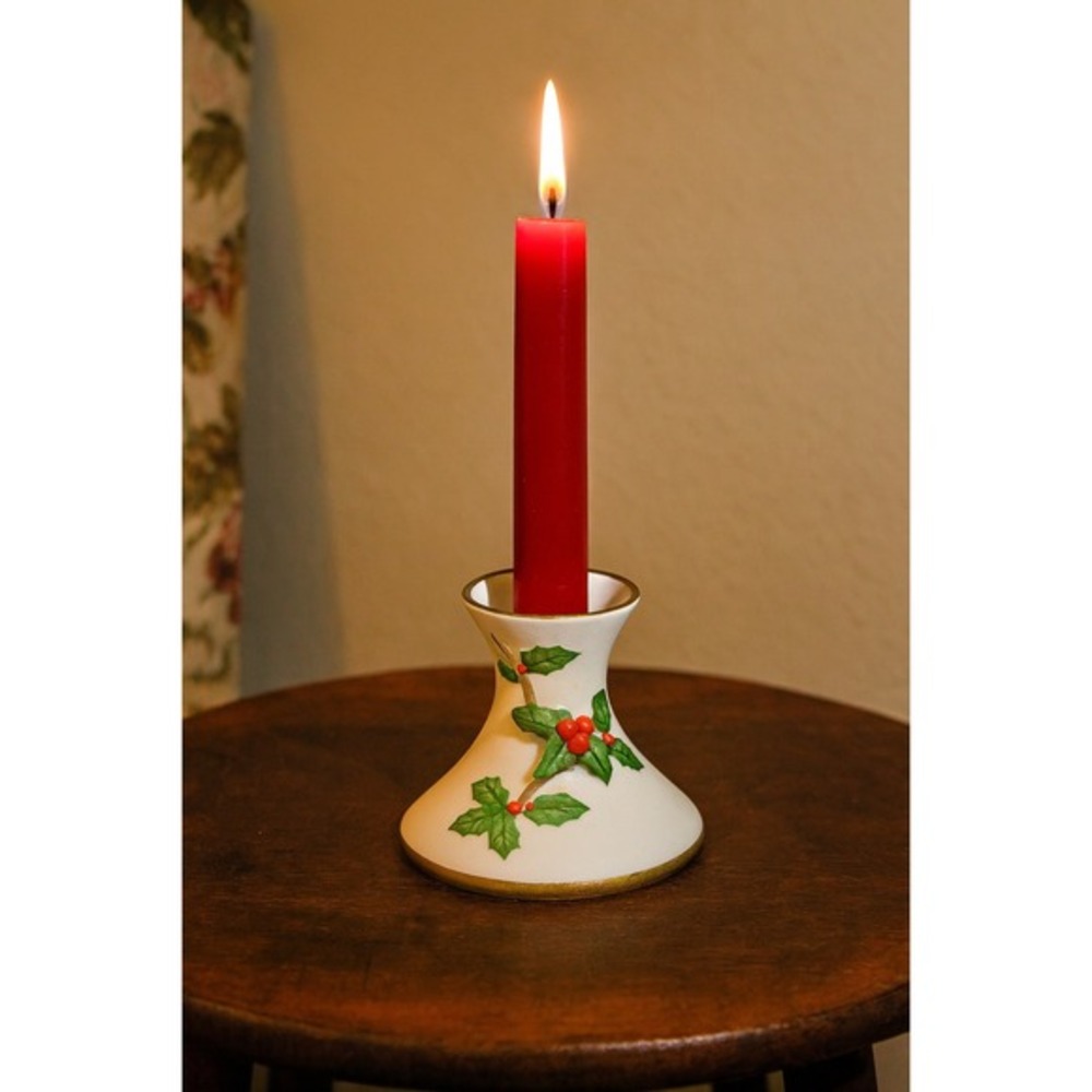 Lefton China Holly Berry Candlestick Holder Hand Painted 1986 Vintage Christmas